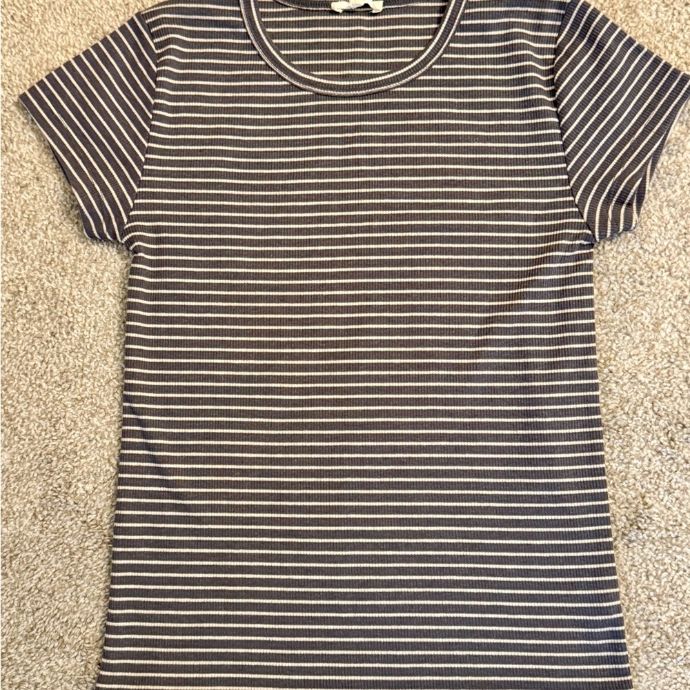 Splendid Gray and White Striped Short Sleeve Tee